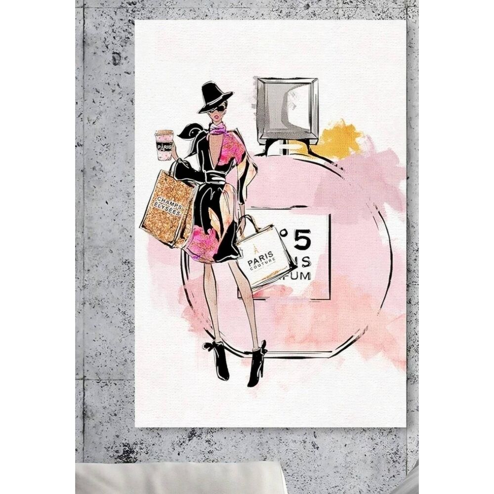 Instinct Style Hand Embellished Chanel No. 5 Girl Framed Wall Decor